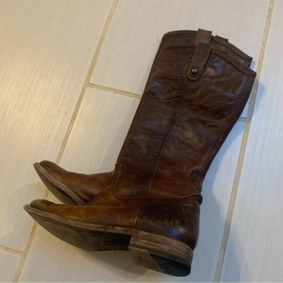 Frye Melissa Button Cognac Distressed Tall Riding Boots 6 B - Picture 4 of 9